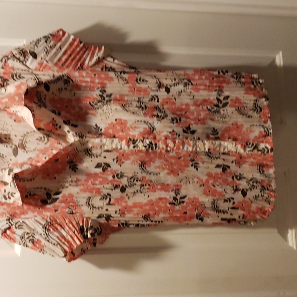 Short cap sleeves but in front with collar pleated accordion blouse